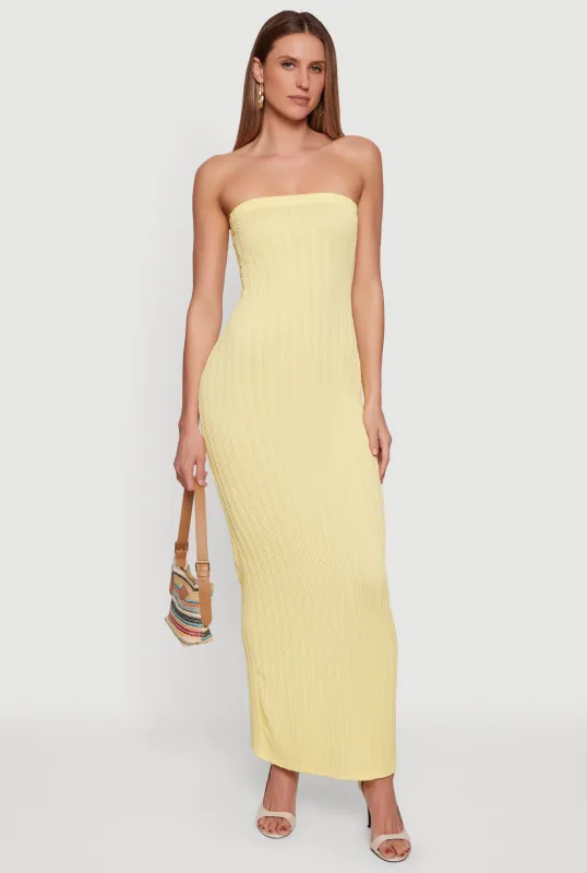 Textured Knit Back Slit Tube Maxi Dress made by Rainbow