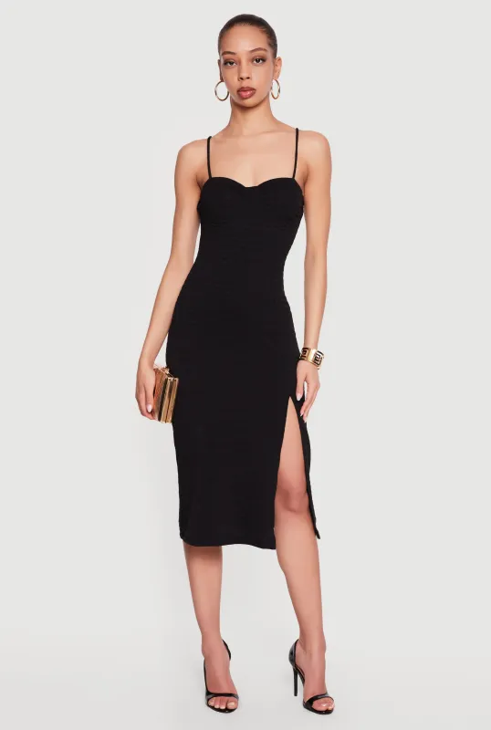 Textured Knit Side Slit Bustier Dress made by Rainbow