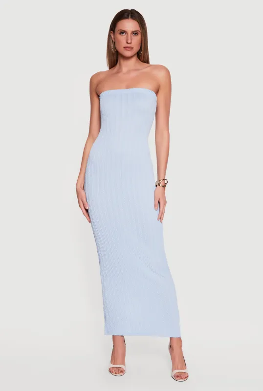 Textured Knit Back Slit Tube Maxi Dress made by Rainbow