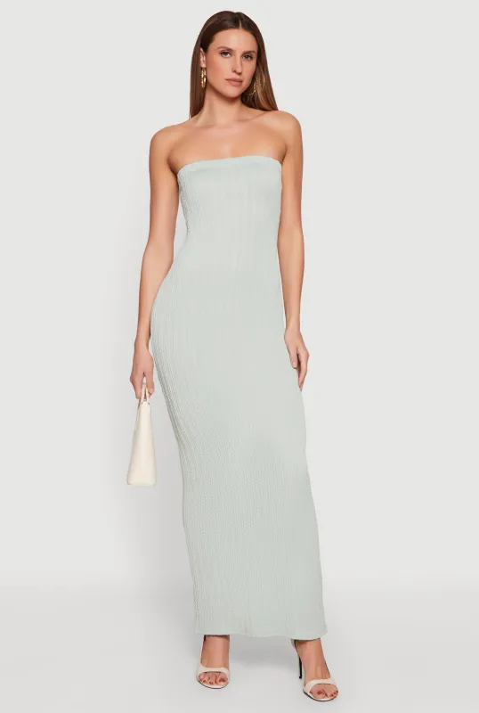 Textured Knit Back Slit Tube Maxi Dress made by Rainbow