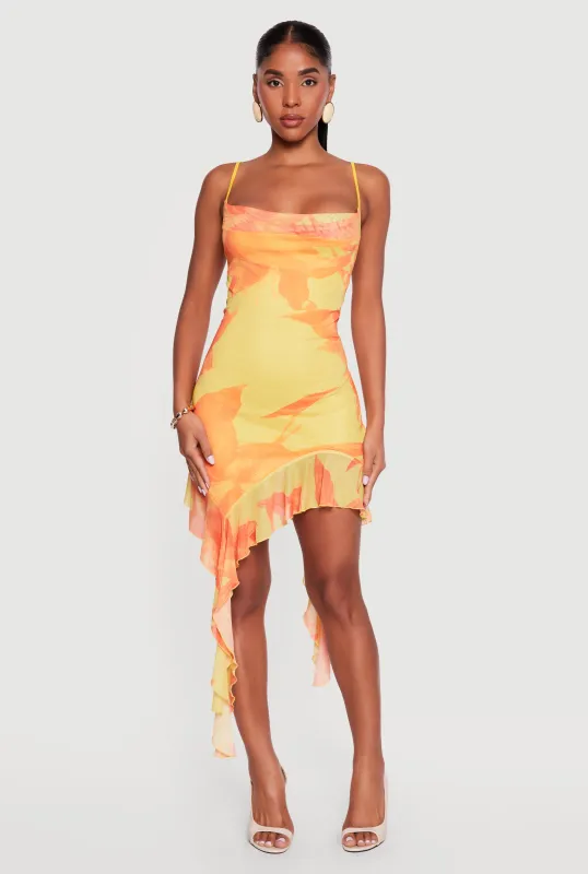 Floral Mesh Overlay Ruffle Trim Mini Dress made by Rainbow