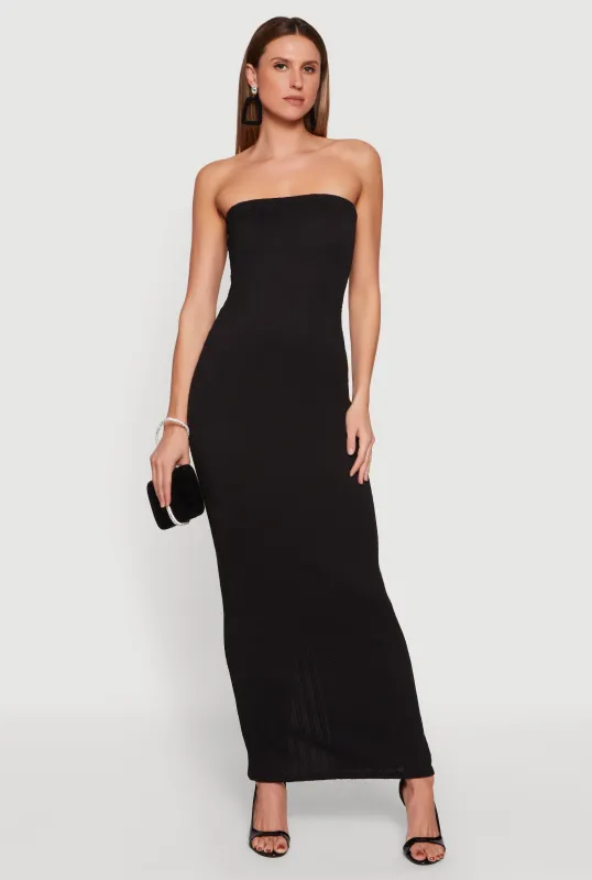 Textured Knit Back Slit Tube Maxi Dress made by Rainbow