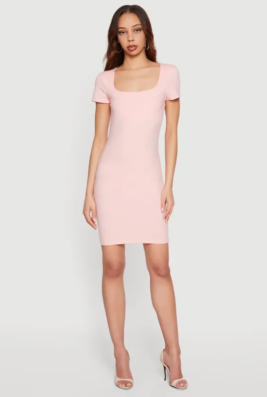 Short Sleeve Square Neck Mini Dress made by Ambiance