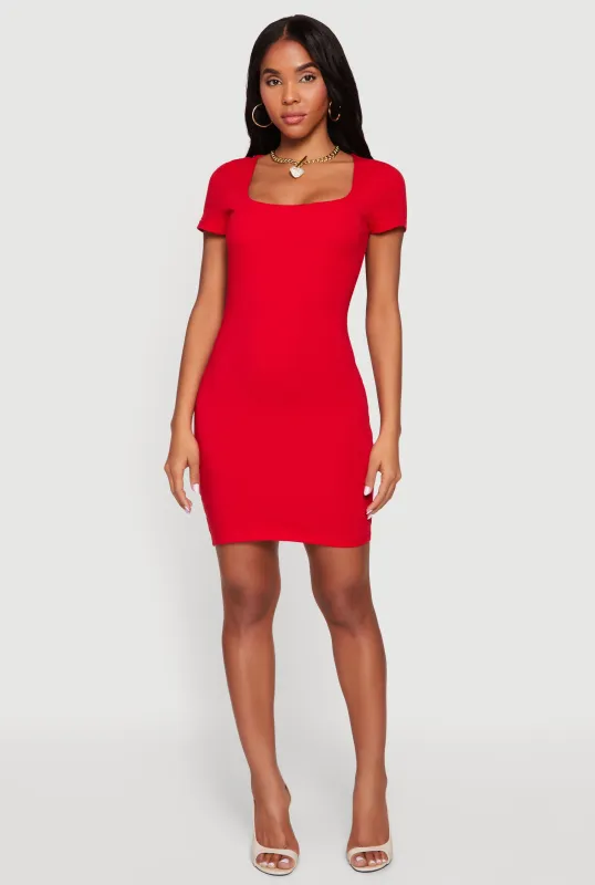 Short Sleeve Square Neck Mini Dress made by Ambiance