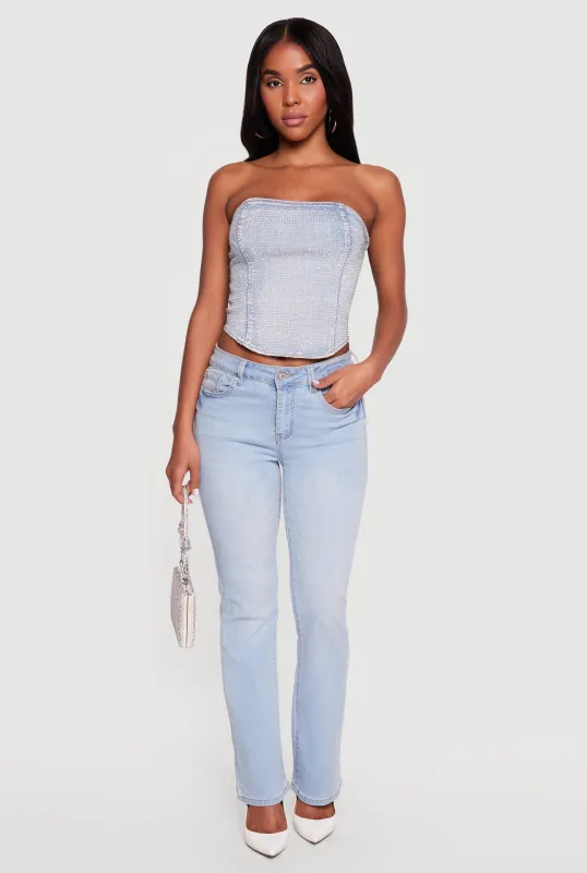 Rhinestone Studded Denim Lace Up Back Cropped Corset Top made by Daisy