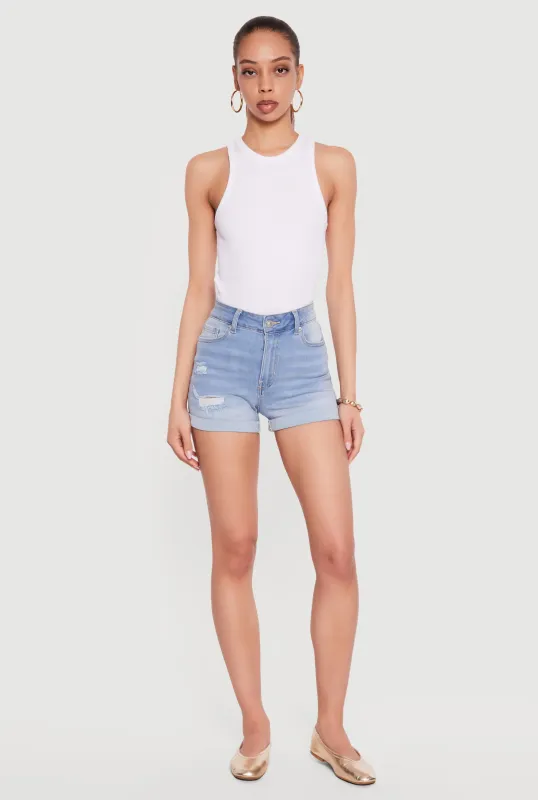 WAX Distressed Fixed Cuff Denim Shorts made by Rainbow