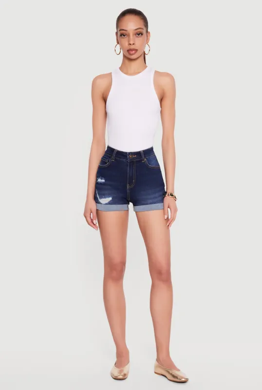 WAX Distressed Fixed Cuff Denim Shorts made by Rainbow