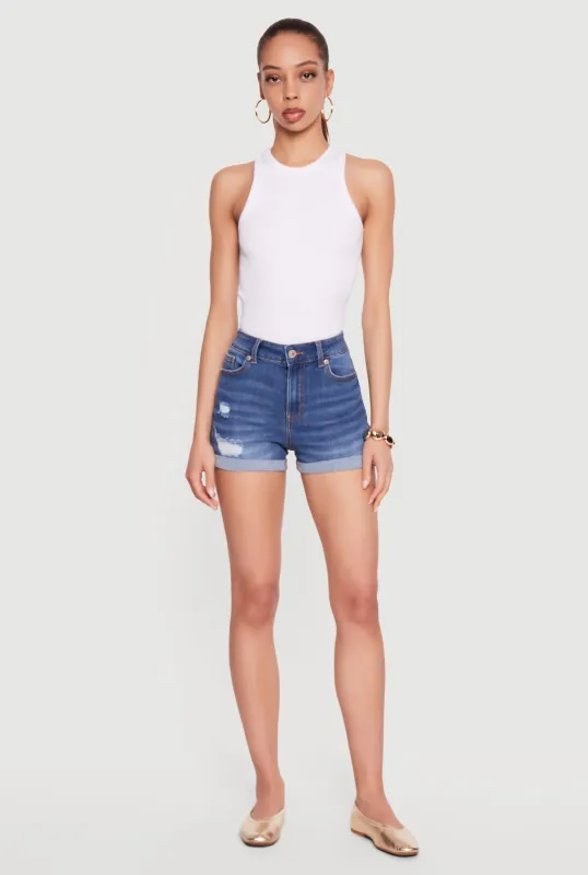 WAX Distressed Fixed Cuff Denim Shorts made by Rainbow