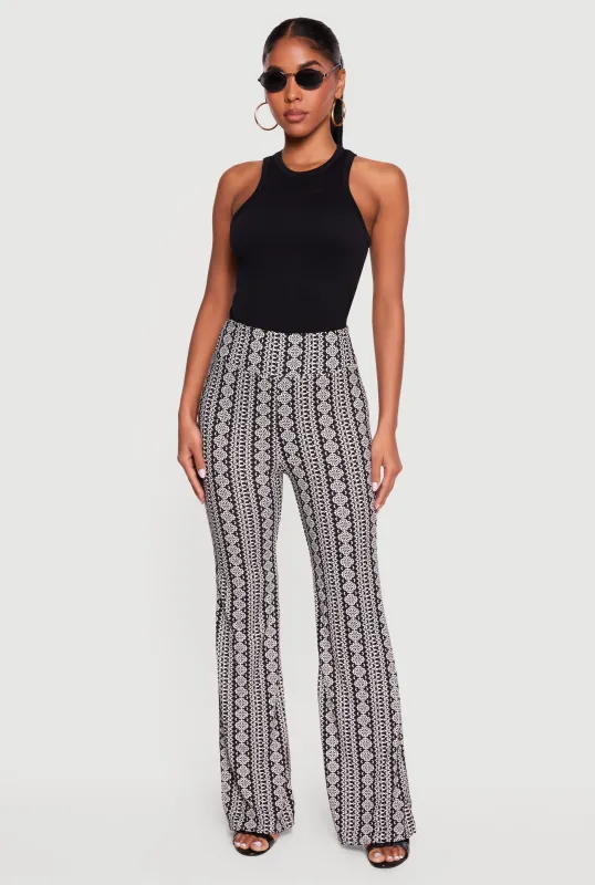 Geometric Print High Waisted Pull On Flare Pants made by Rainbow