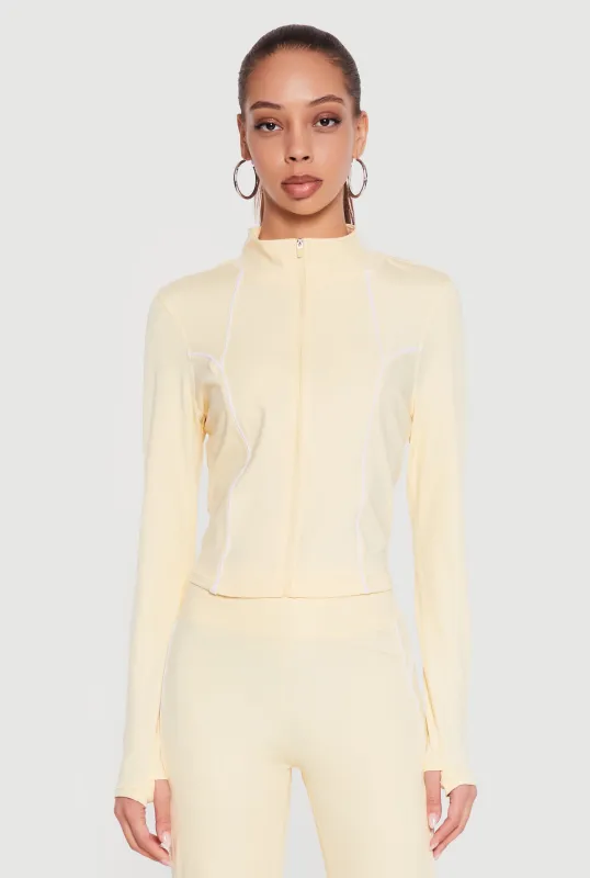 Contrast Piping Zip Front Active Jacket with Thumb Holes made by Rainbow