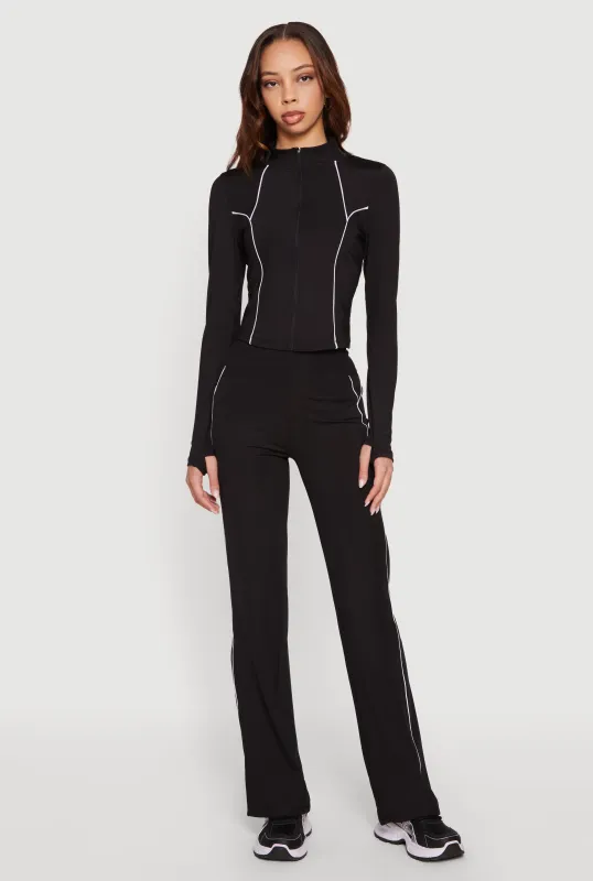 Contrast Piping High Waisted Straight Leg Active Pants made by Rainbow