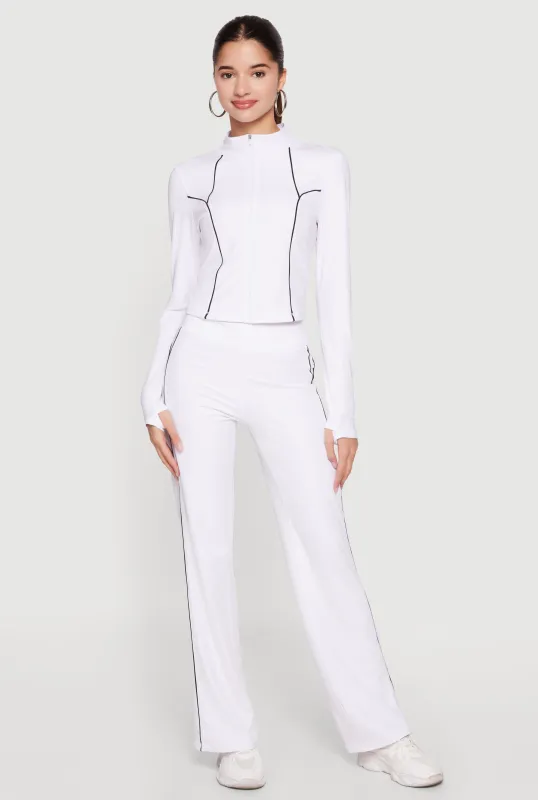 Contrast Piping High Waisted Straight Leg Active Pants made by Rainbow