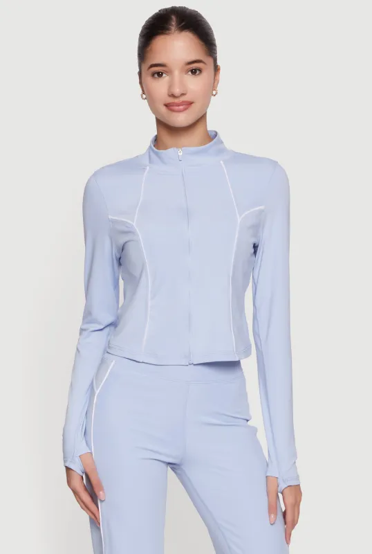 Contrast Piping Zip Front Active Jacket with Thumb Holes made by Rainbow