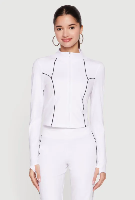 Contrast Piping Zip Front Active Jacket with Thumb Holes made by Rainbow