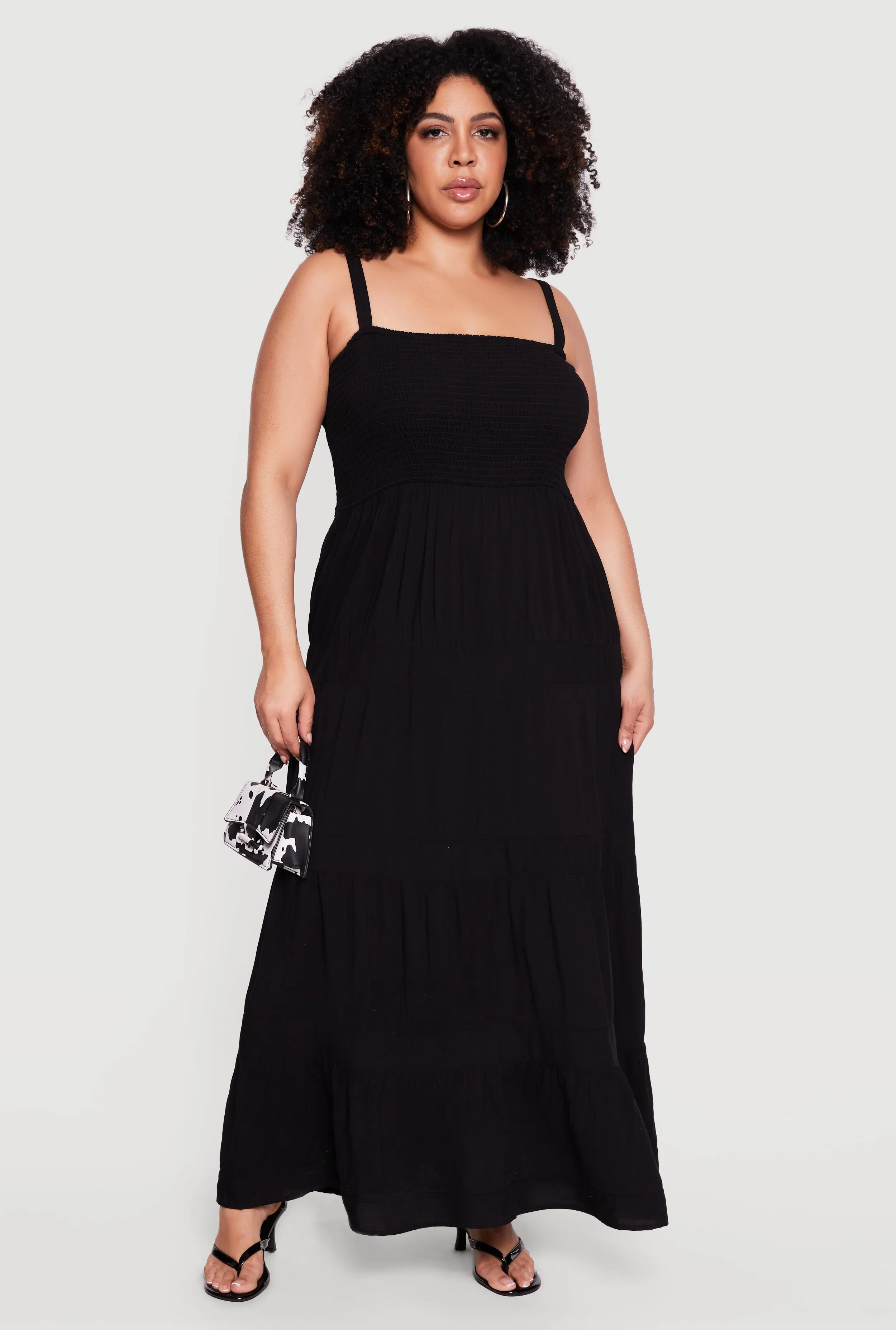 Plus Size Square Neck Smocked Tiered Maxi Dress sold by Rainbow