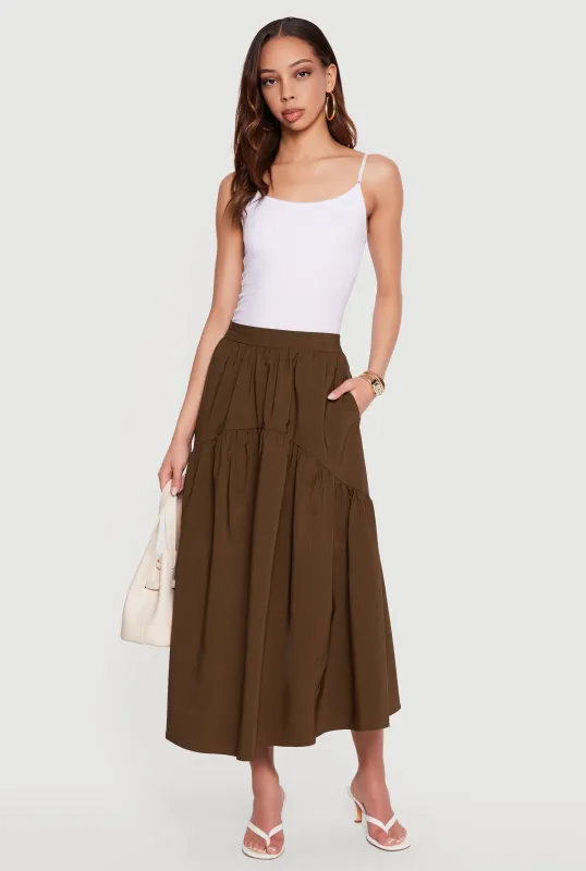 Drop Waist Ruffle Trim Midi Skirt made by Rainbow