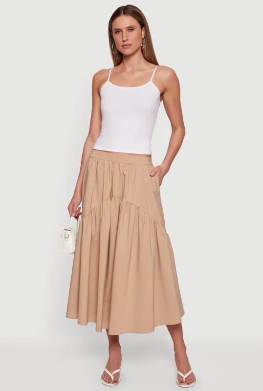 Drop Waist Ruffle Trim Midi Skirt made by Rainbow