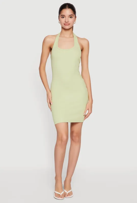 Ribbed Knit Halter Mini Dress made by Ambiance