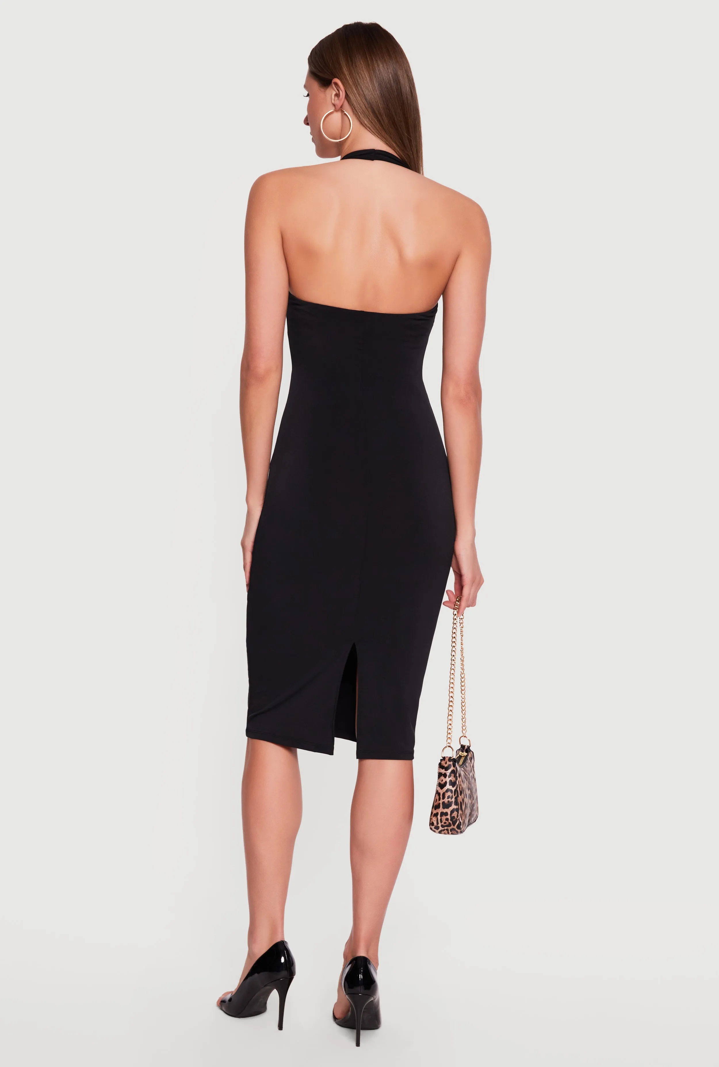 Solid Slit Back Halter Midi Dress sold by Rainbow product image thumbnail 3