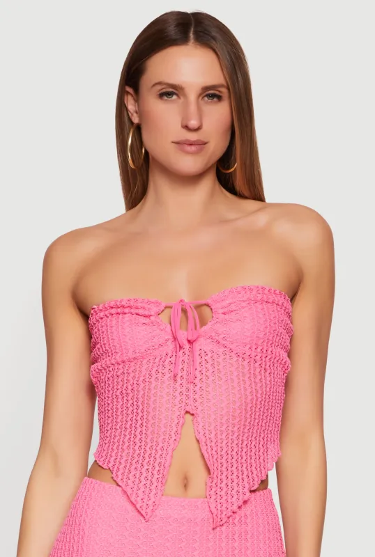 Textured Knit Drawstring Keyhole Crop Tube Top made by Rainbow