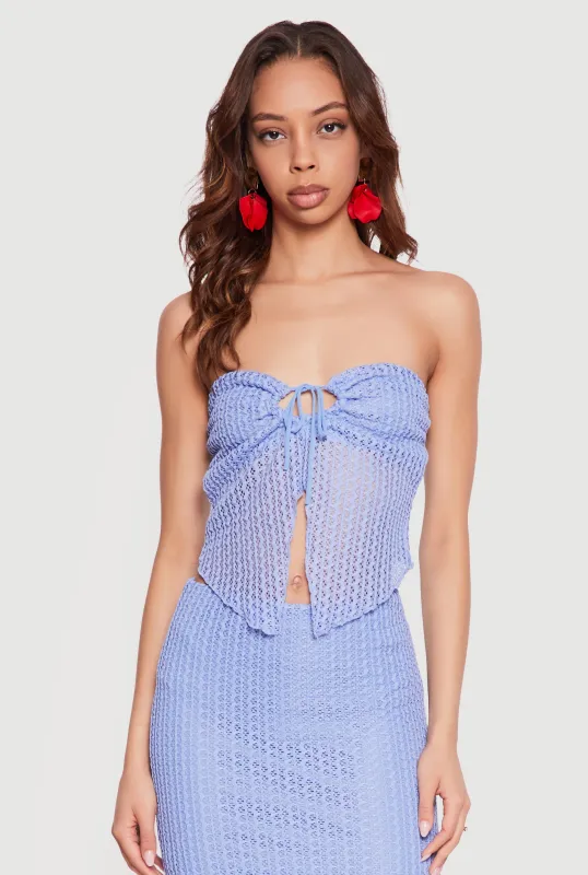 Textured Knit Drawstring Keyhole Crop Tube Top made by Rainbow