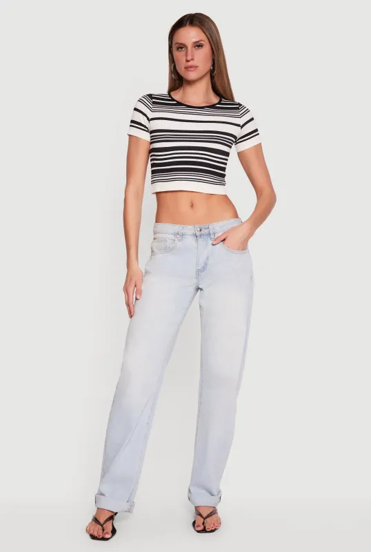 Striped Short Sleeve Crop Top made by Rainbow