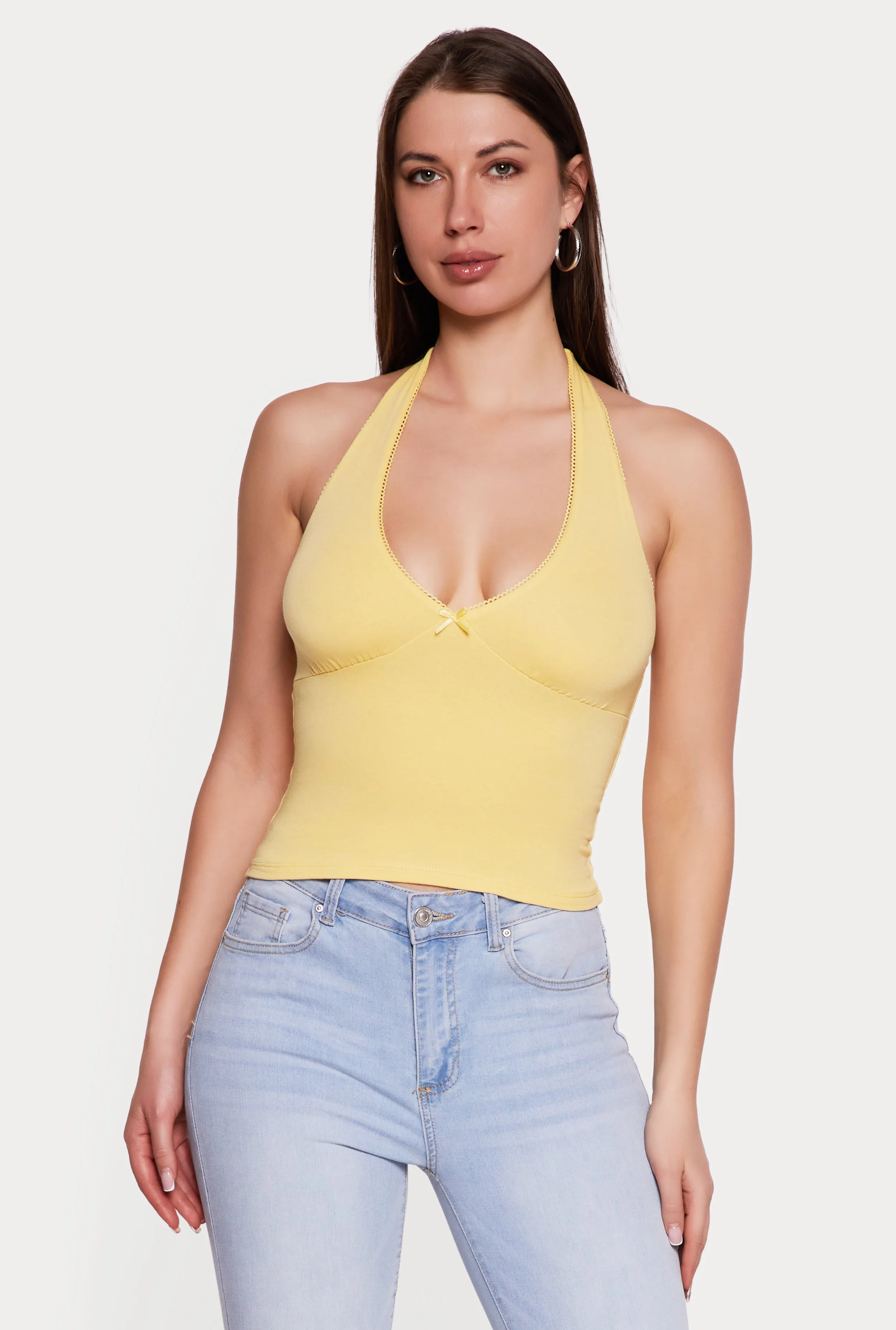 Lace Trim Bow Detail Tie Neck Halter Top sold by Rainbow product image thumbnail 2