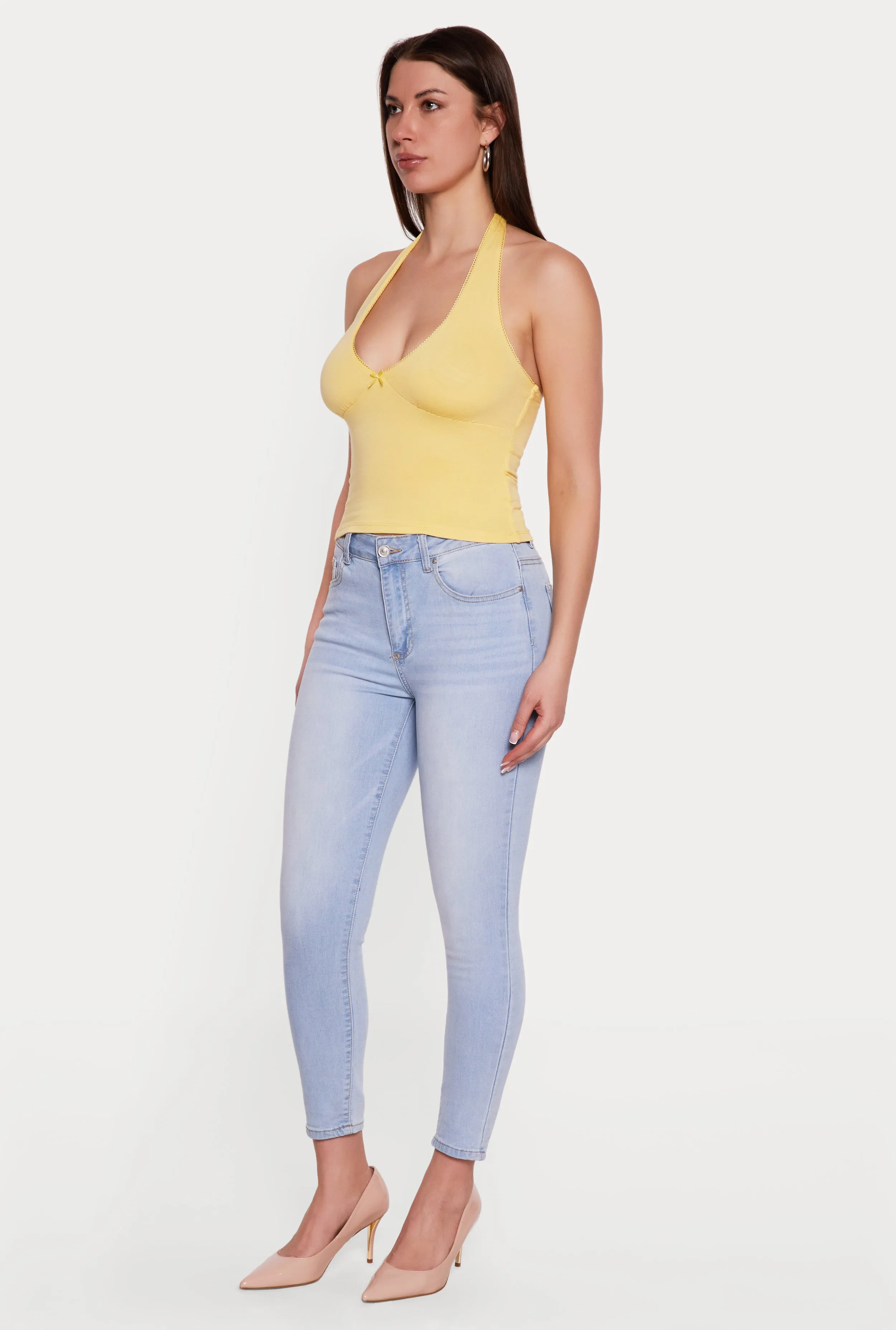 Lace Trim Bow Detail Tie Neck Halter Top sold by Rainbow product image thumbnail 3