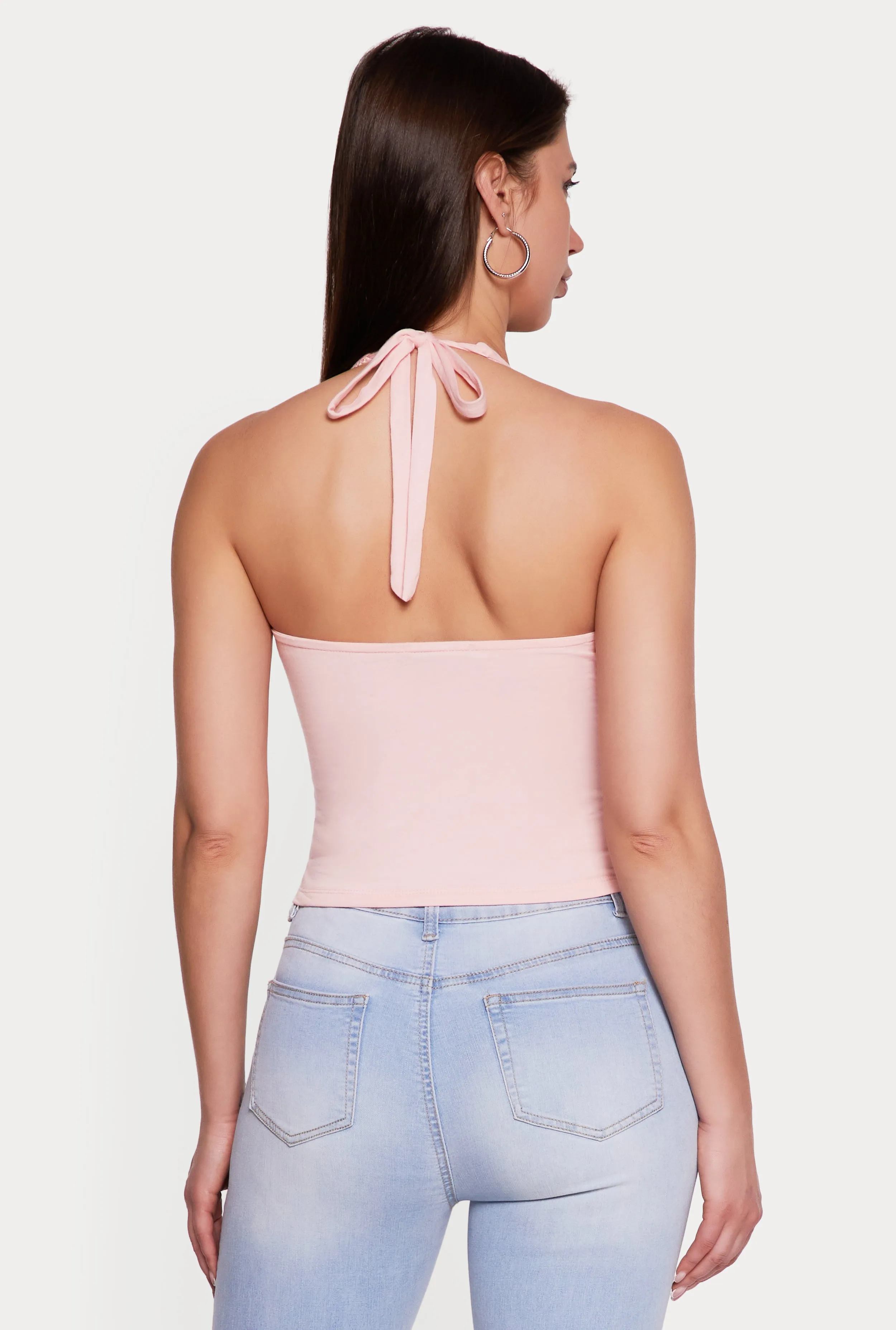 Lace Trim Bow Detail Tie Neck Halter Top sold by Rainbow product image thumbnail 5