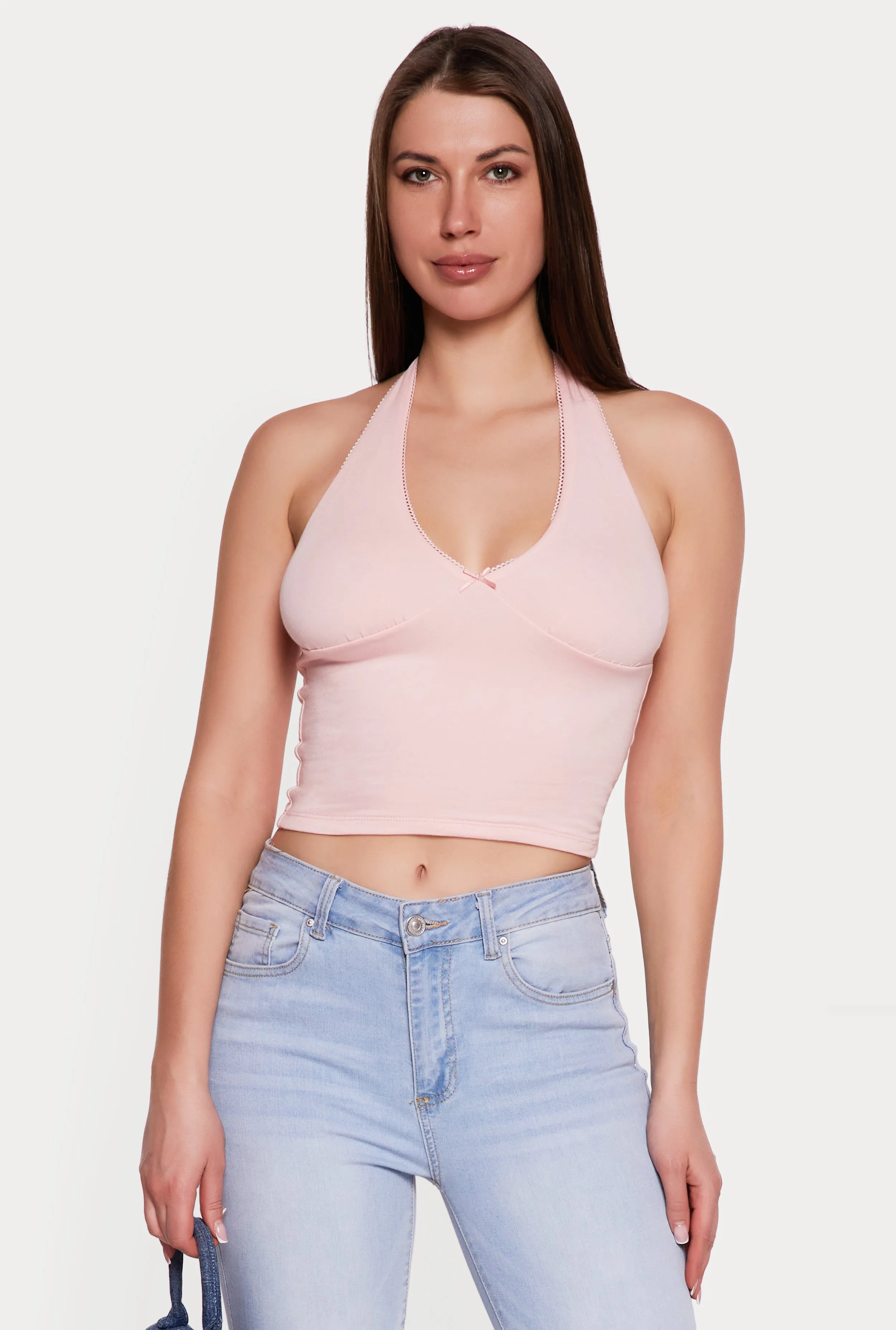 Lace Trim Bow Detail Tie Neck Halter Top sold by Rainbow product image thumbnail 2