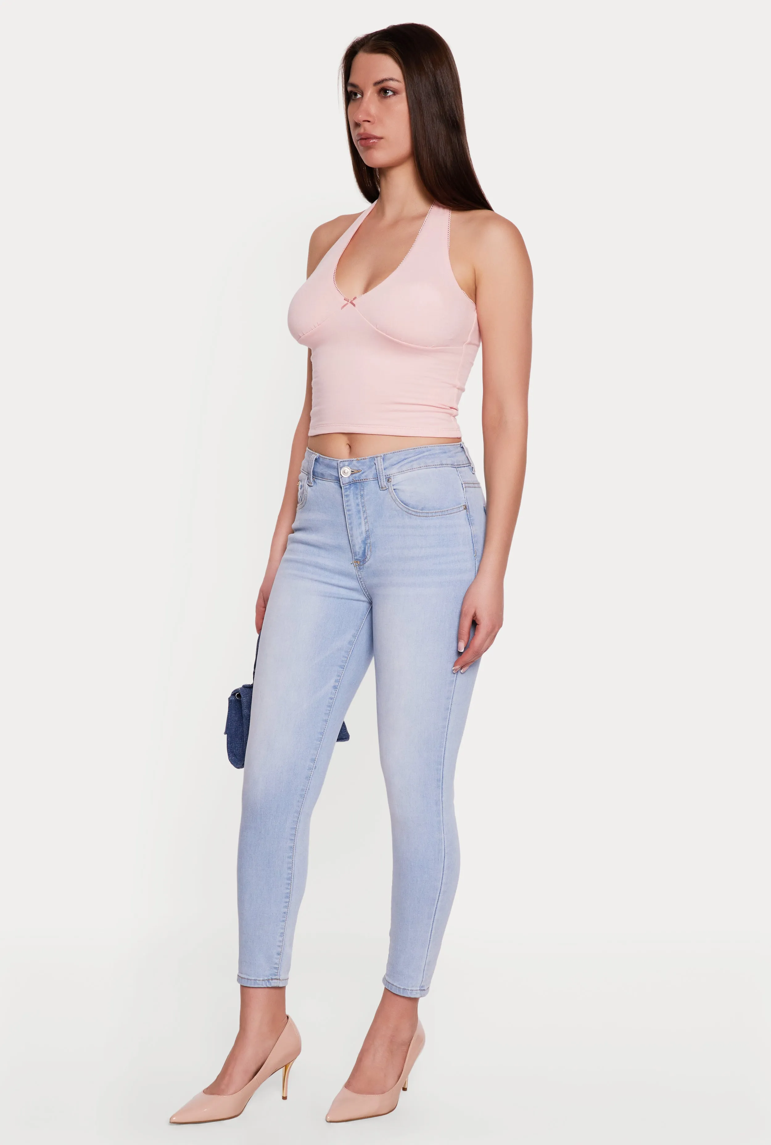 Lace Trim Bow Detail Tie Neck Halter Top sold by Rainbow product image thumbnail 3