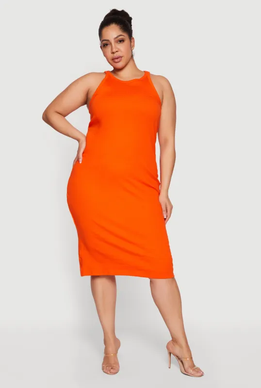 Plus Size Ribbed Knit Crew Neck Midi Tank Dress made by Ambiance