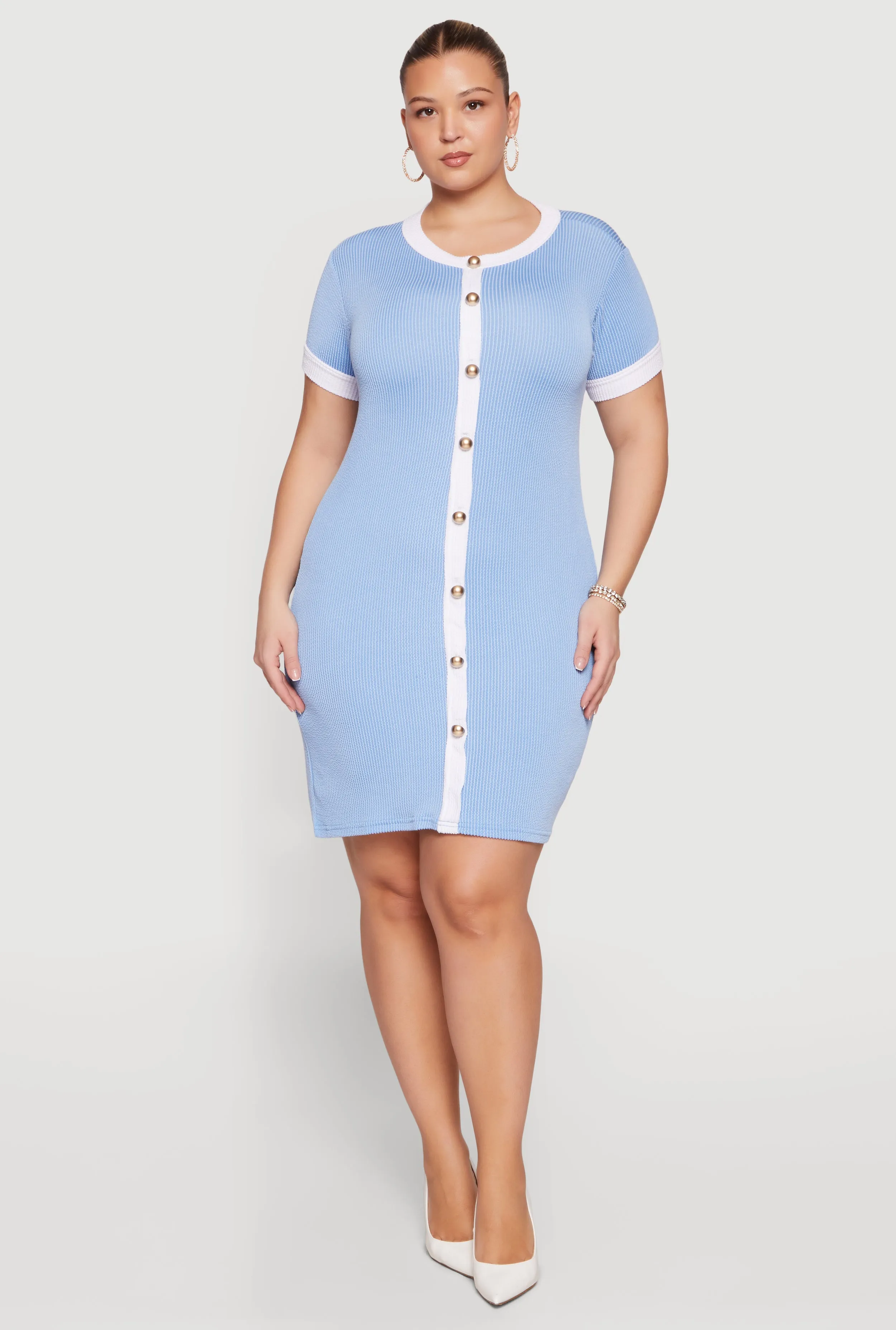 Plus Size Faux Button Front Dress with Contrast Trim sold by Rainbow product image thumbnail 2