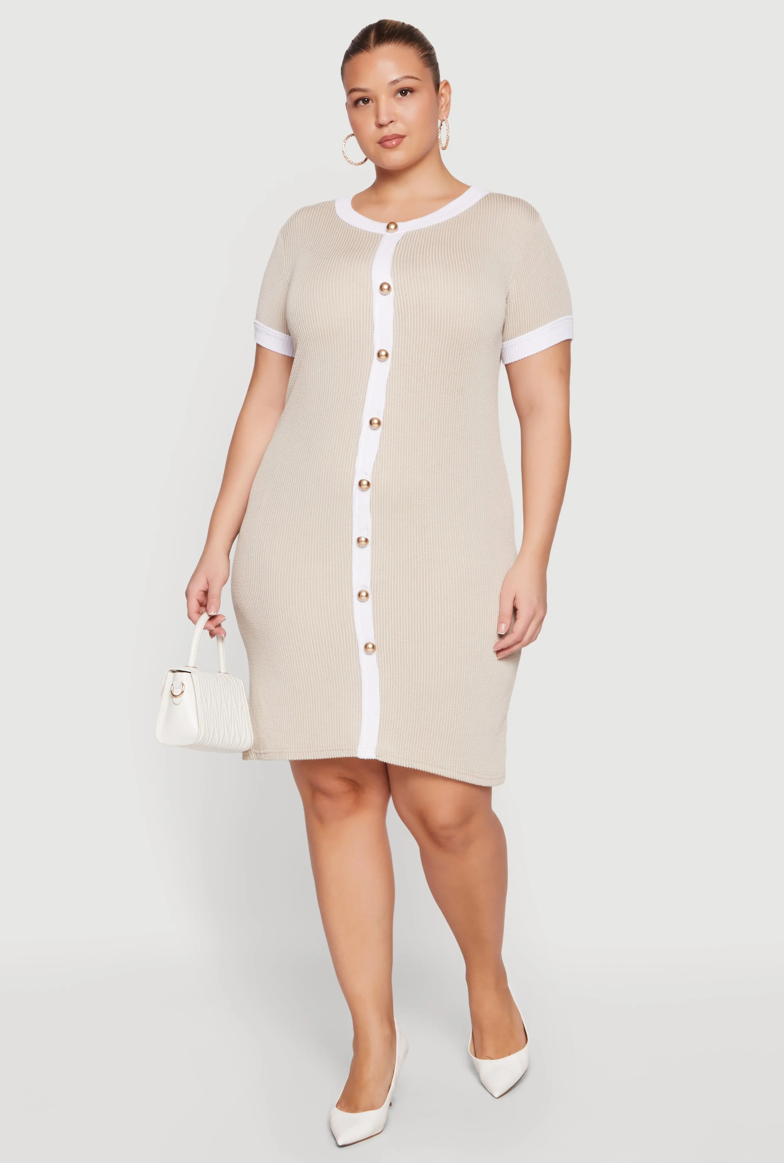Plus Size Faux Button Front Dress with Contrast Trim sold by Rainbow product image thumbnail 3