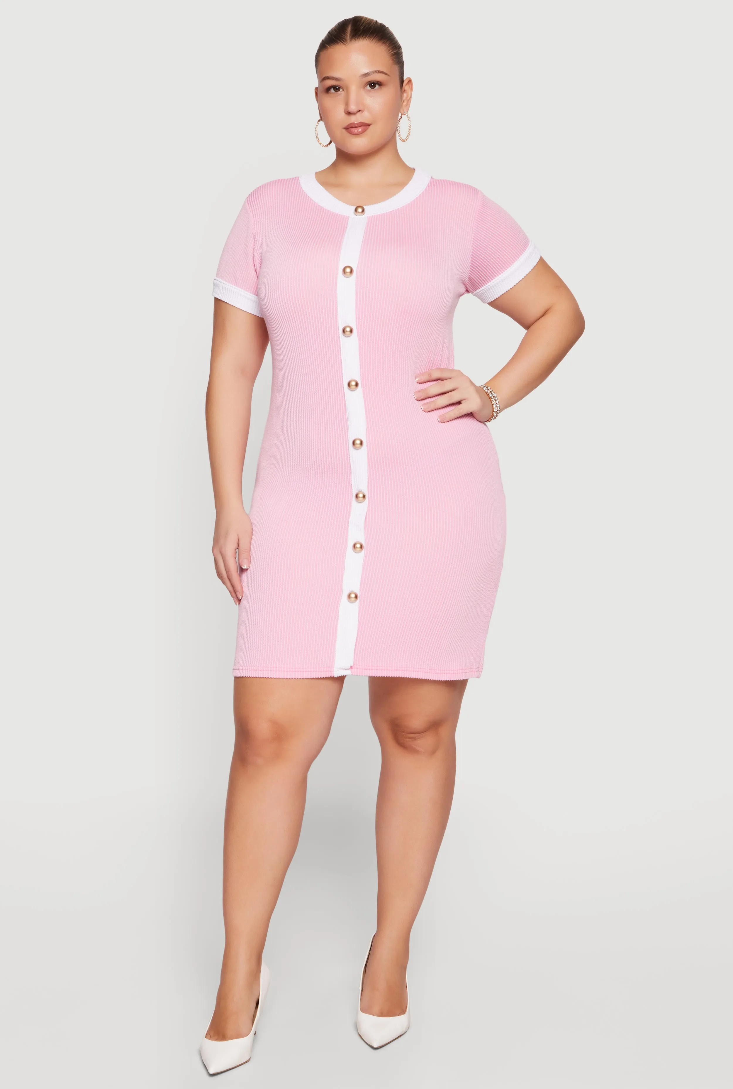 Plus Size Faux Button Front Dress with Contrast Trim sold by Rainbow product image thumbnail 4