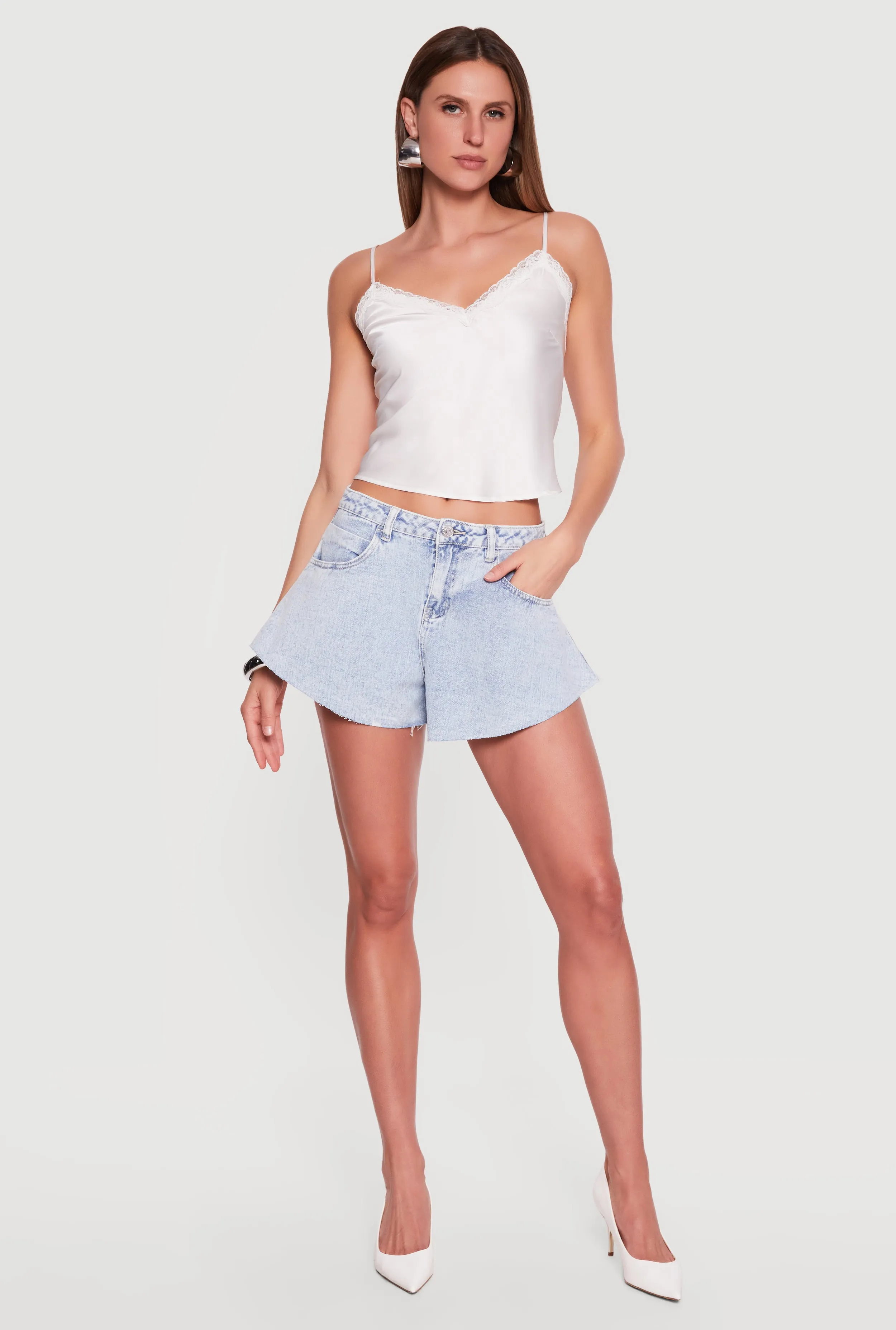 Almost Famous Denim Flared Cutoff Shorts sold by Rainbow