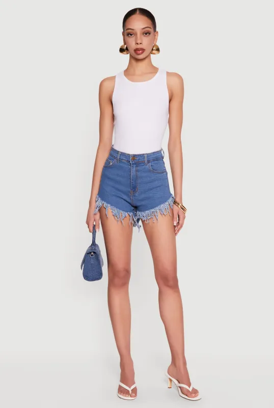 High Waisted Fringe Hem Denim Shorts made by Daisy