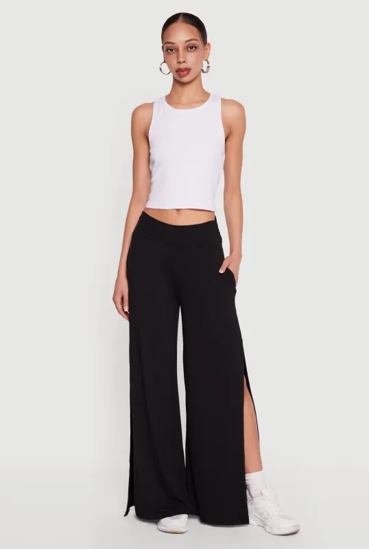 Open Side Ruched Waist Pull On Pants made by Rainbow