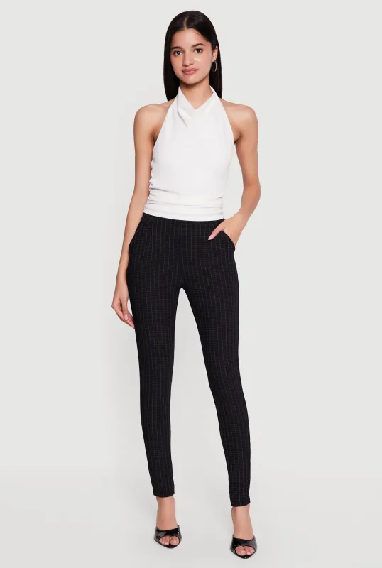 Grid Patterned Scuba High Waisted Skinny Pants made by Rainbow