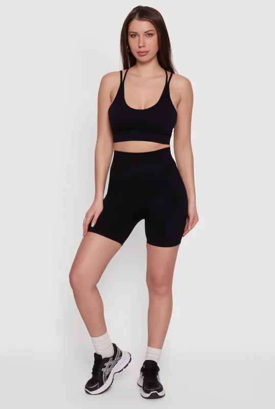 Solid Seamless Ribbed High Waisted Bike Shorts made by Rainbow