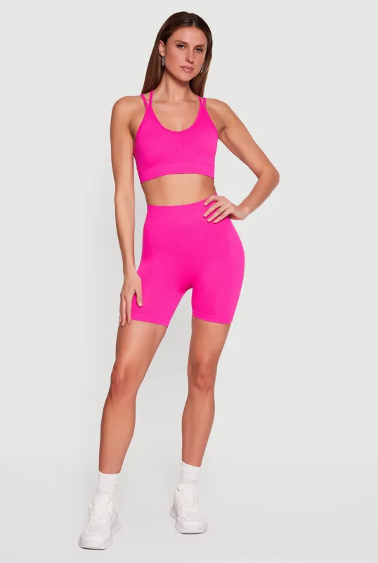 Solid Seamless Ribbed High Waisted Bike Shorts made by Rainbow