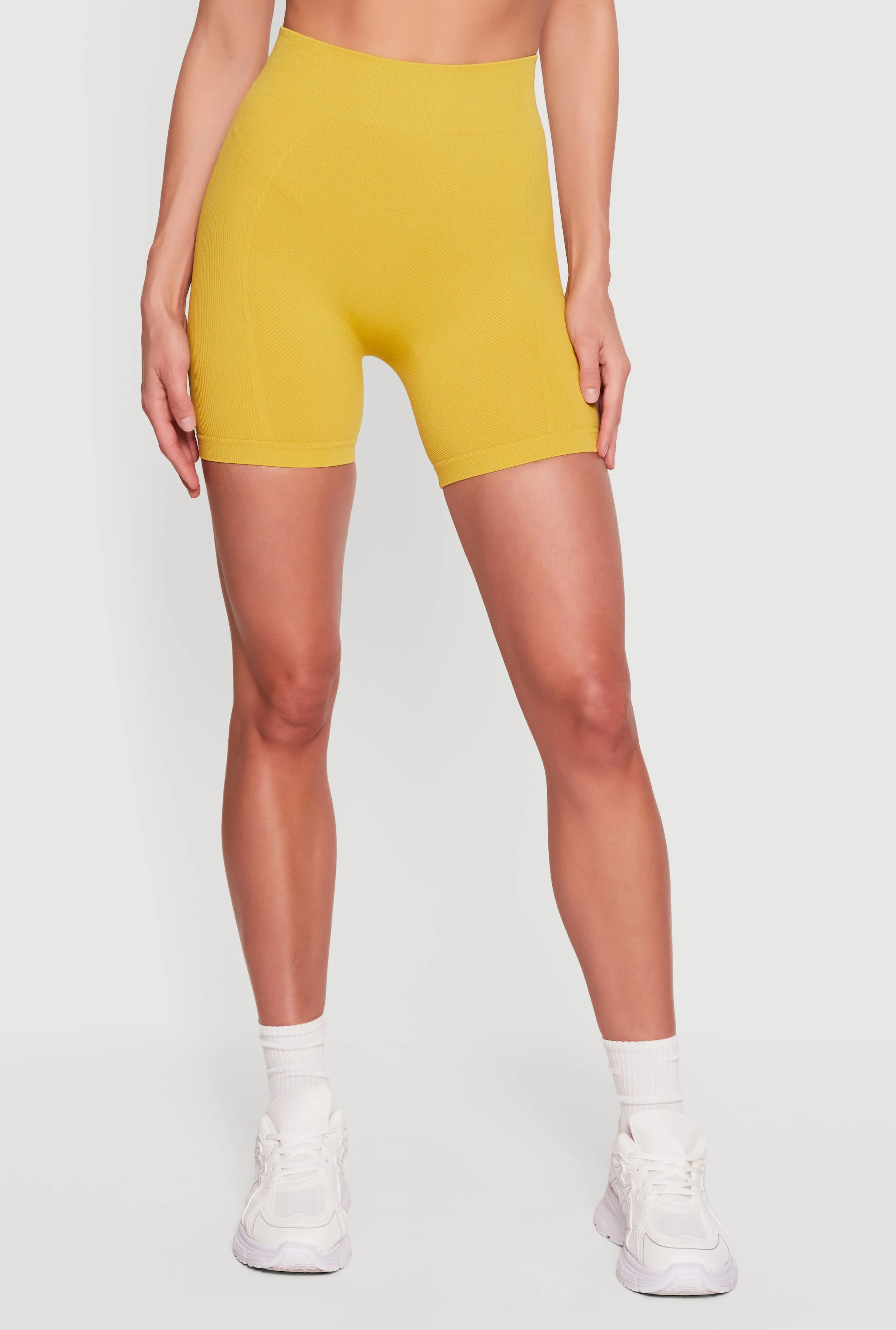 Solid Seamless Ribbed High Waisted Bike Shorts sold by Rainbow product image thumbnail 3