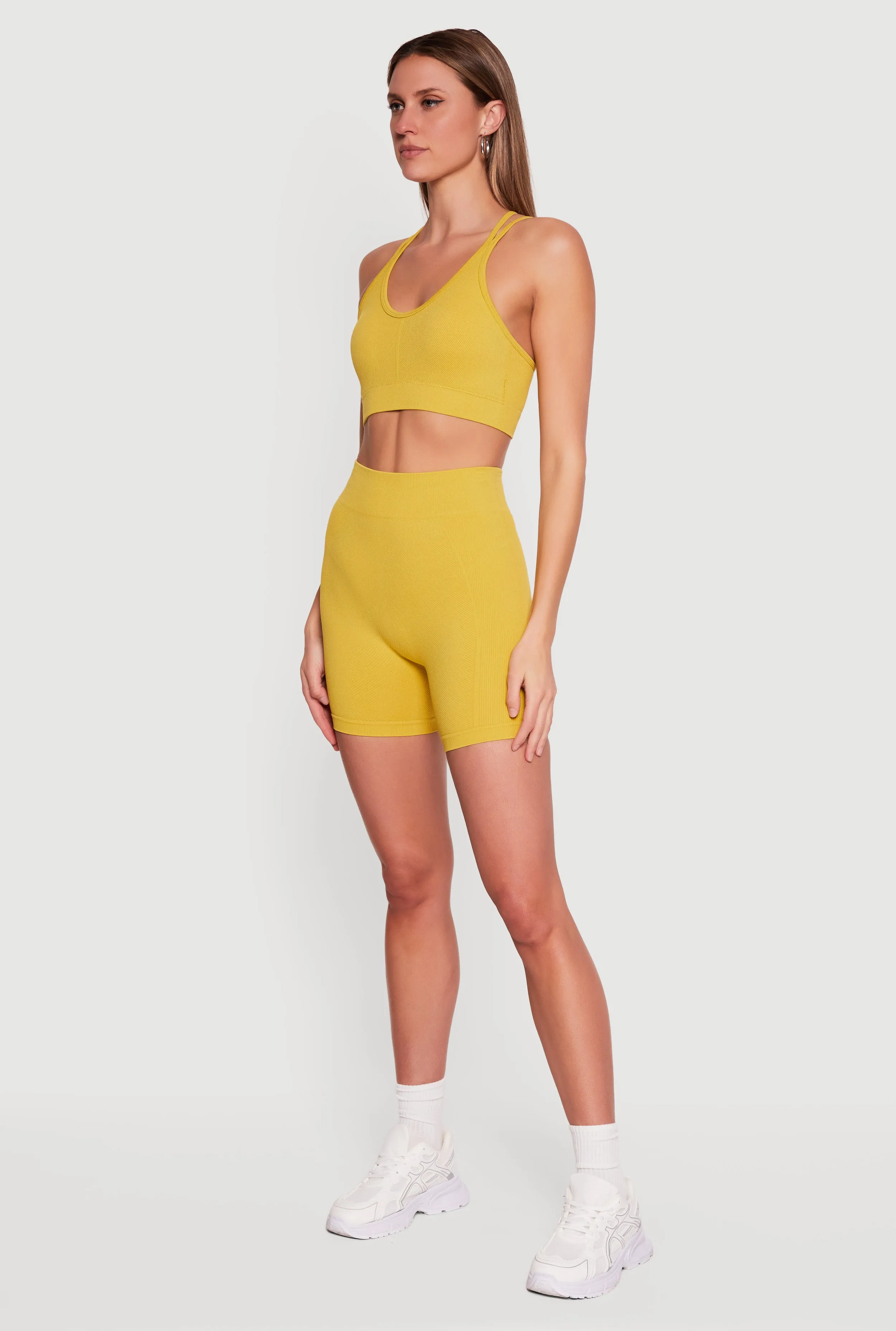 Solid Seamless Ribbed High Waisted Bike Shorts sold by Rainbow product image thumbnail 2