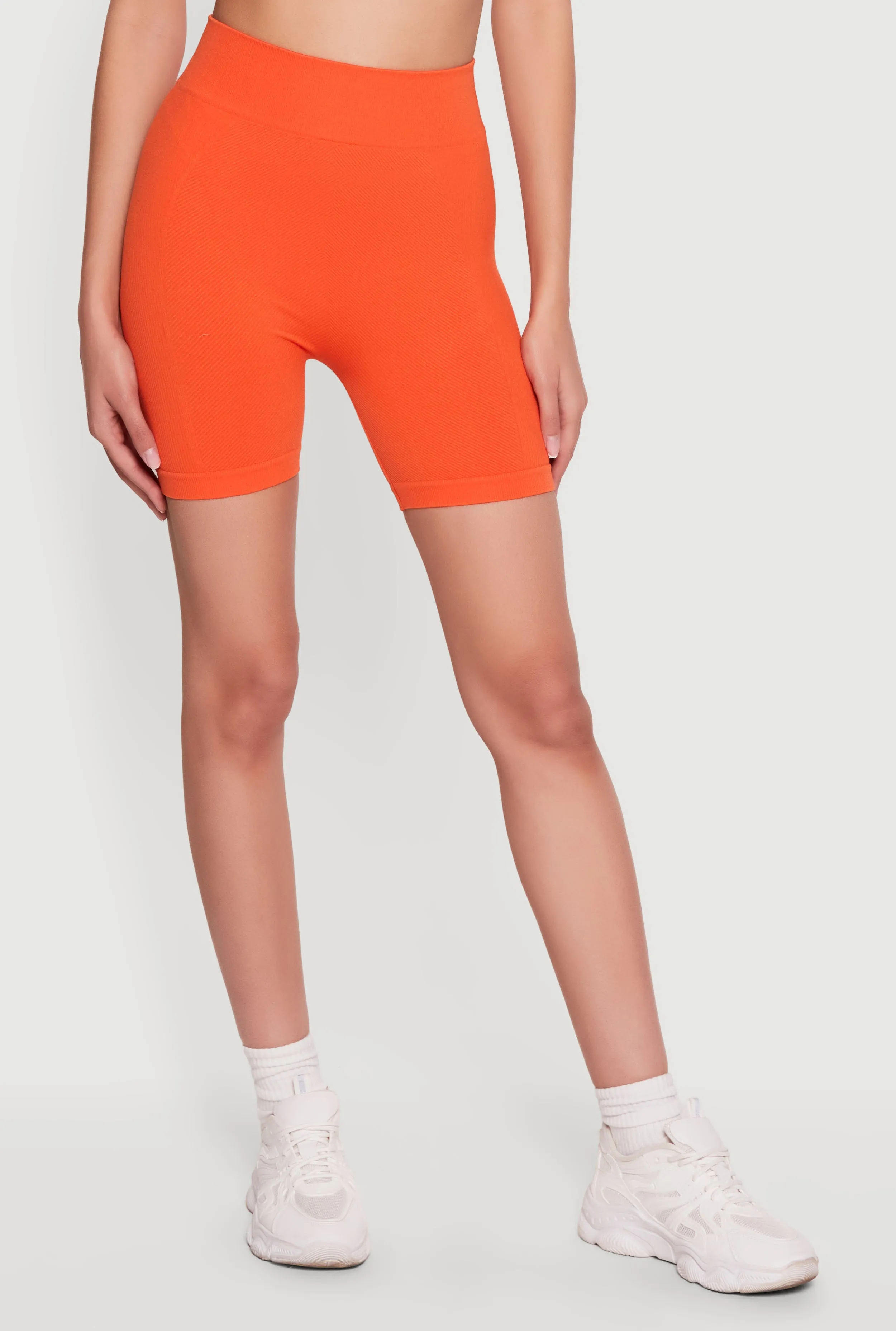Solid Seamless Ribbed High Waisted Bike Shorts sold by Rainbow product image thumbnail 3