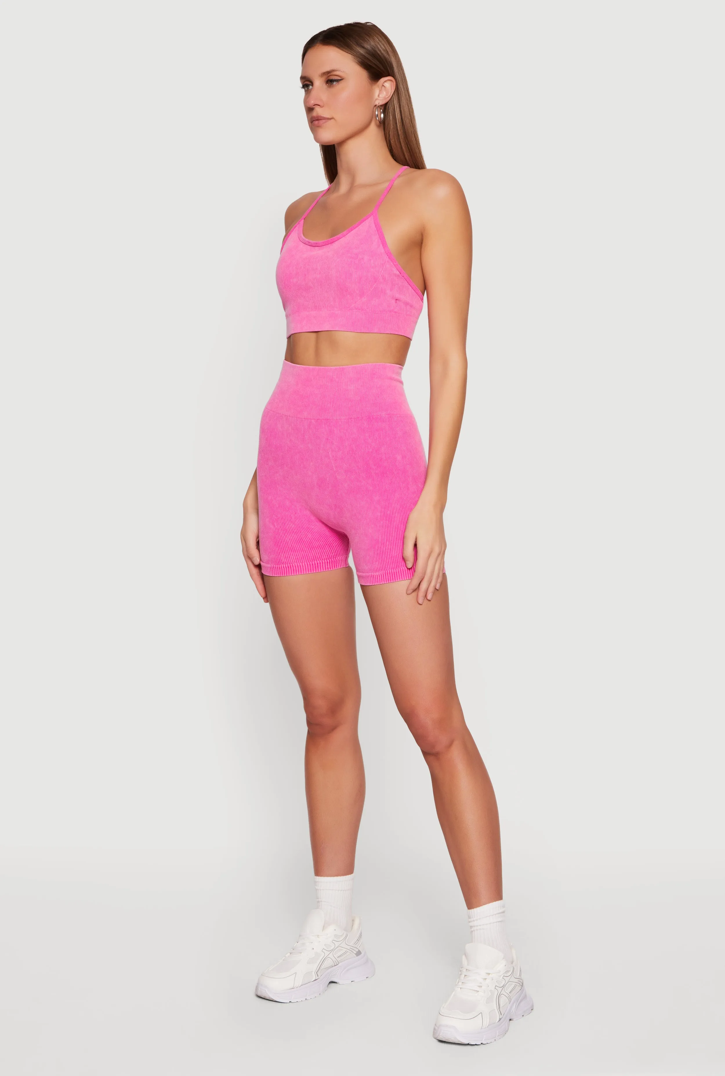Acid Wash Seamless Ribbed High Waisted Bike Shorts sold by Rainbow product image thumbnail 2
