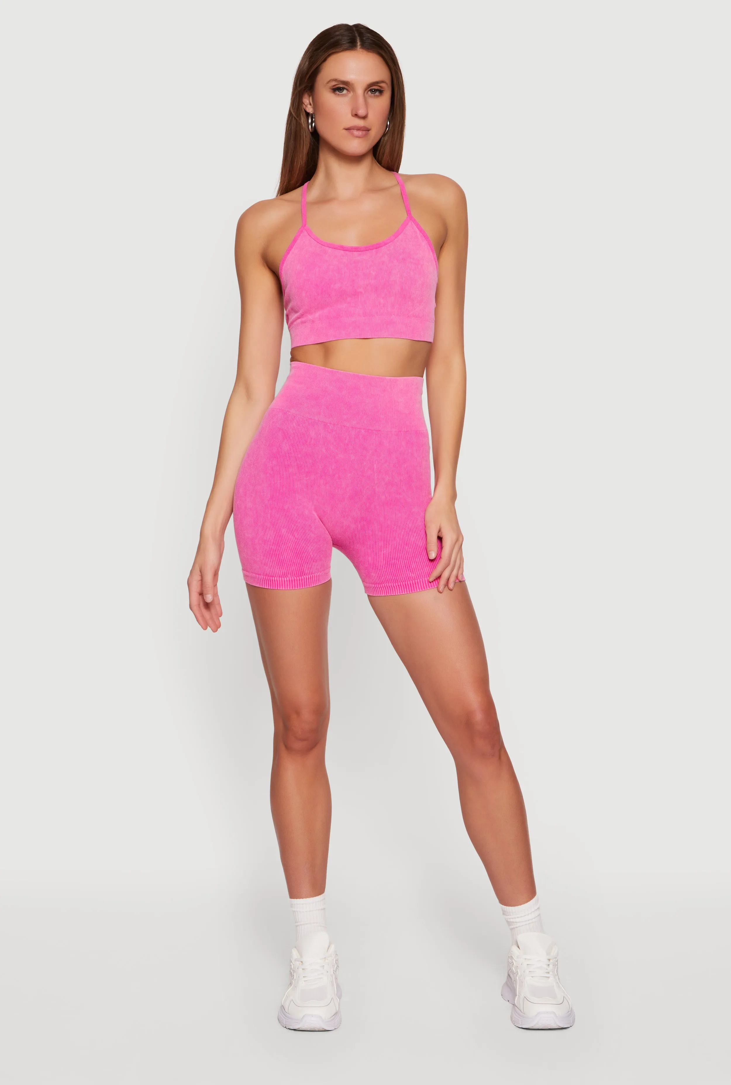 Acid Wash Seamless Ribbed High Waisted Bike Shorts sold by Rainbow