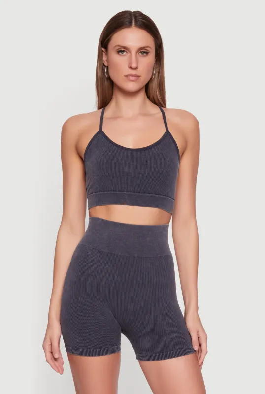 Acid Wash Seamless Ribbed Cropped Cami Top made by Rainbow