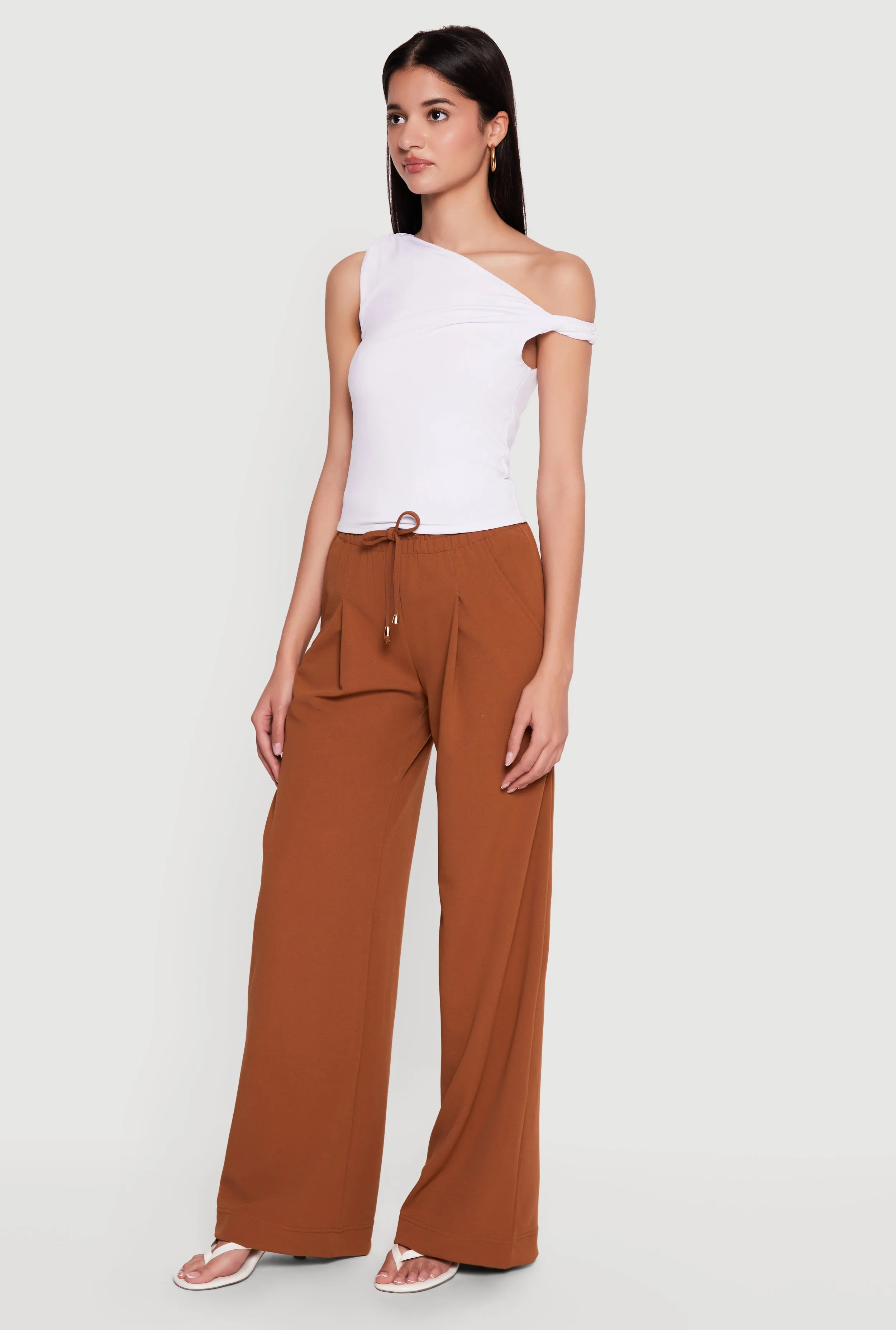 Crepe Knit Wide Leg Drawstring Waist Casual Pants sold by Rainbow product image thumbnail 2