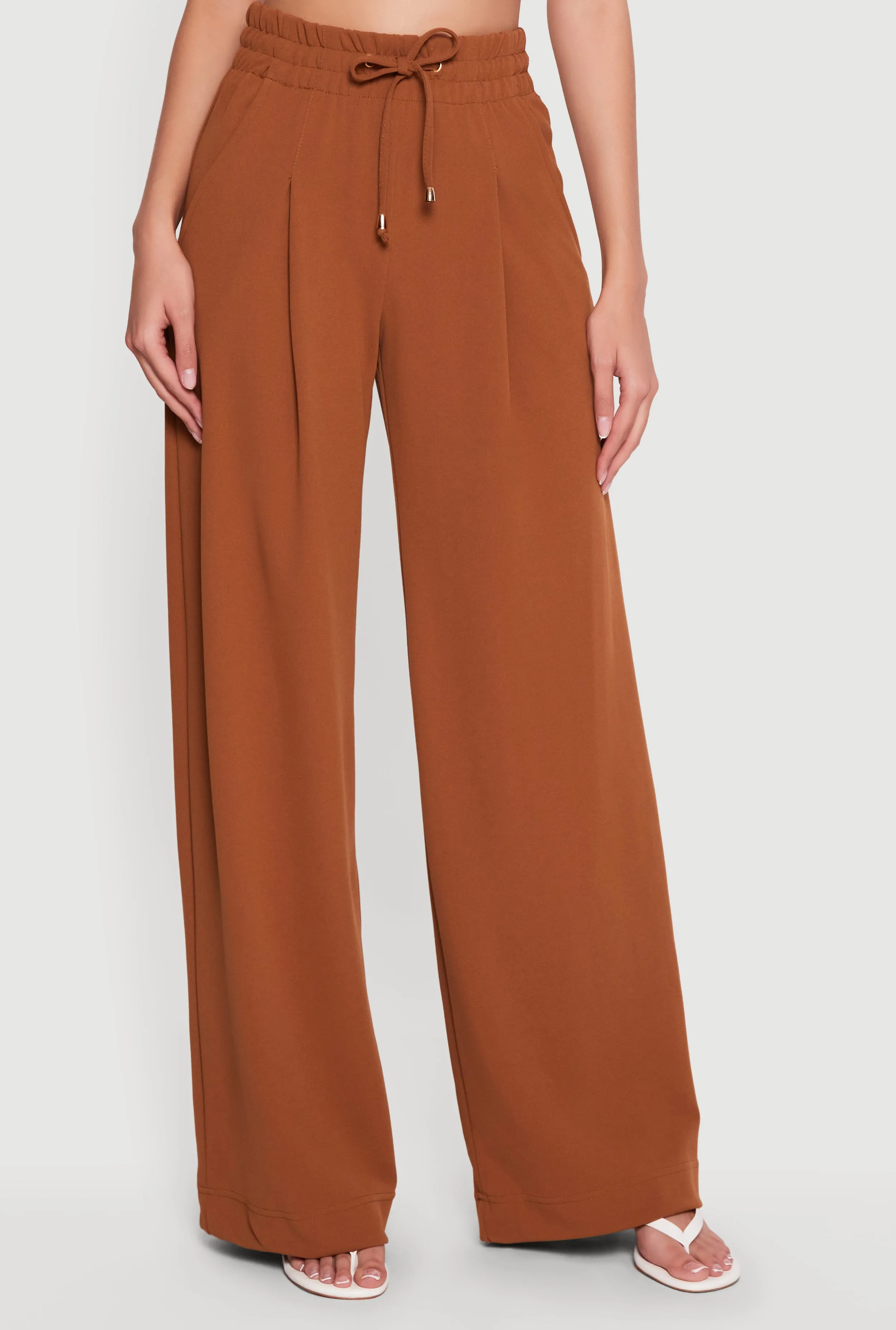 Crepe Knit Wide Leg Drawstring Waist Casual Pants sold by Rainbow product image thumbnail 3