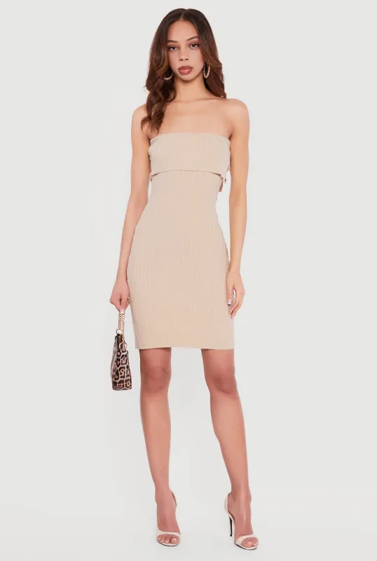 Fold Over Detail Midi Tube Sweater Dress made by Rainbow